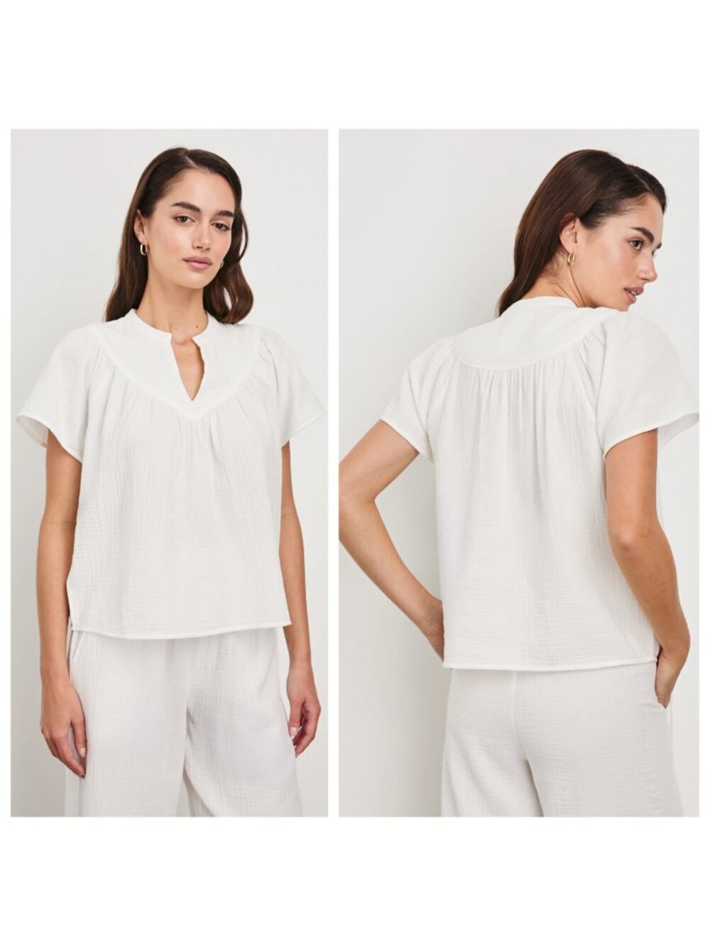 Rails Sayer Gauze Top Organic Cotton Blouse Short Sleeve White Size L
